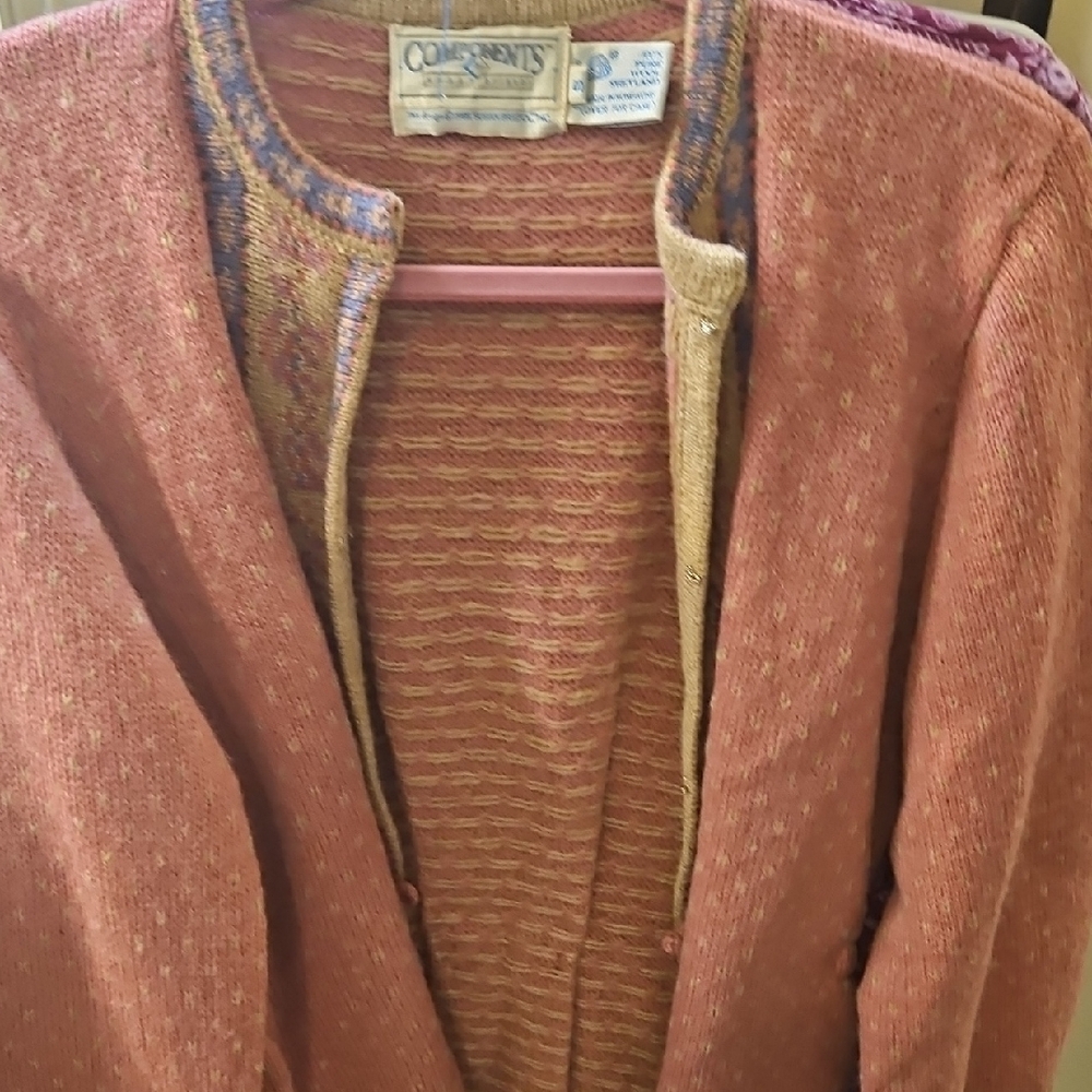 Vintage Susan Bristol Components Wool Cardigan in Pink and Tan